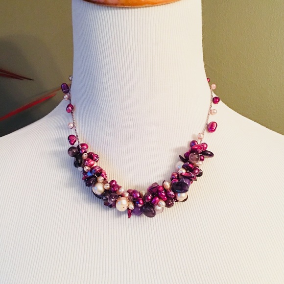 Purple Cream Genuine Pearl Amethyst Necklace - Picture 2 of 4